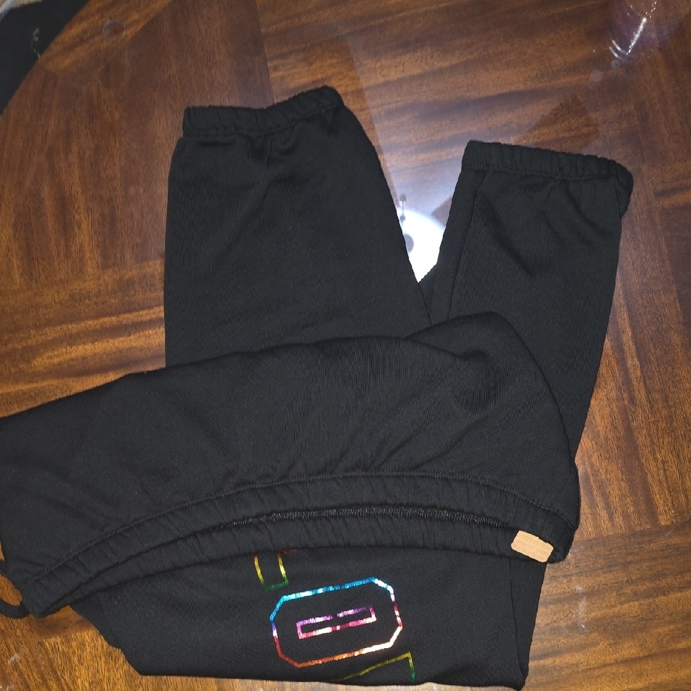 NWT VS PINK- Black Hoodie and Pants Set with Iriescent Rainbow Foil Logo L/XL - Picture 8 of 9